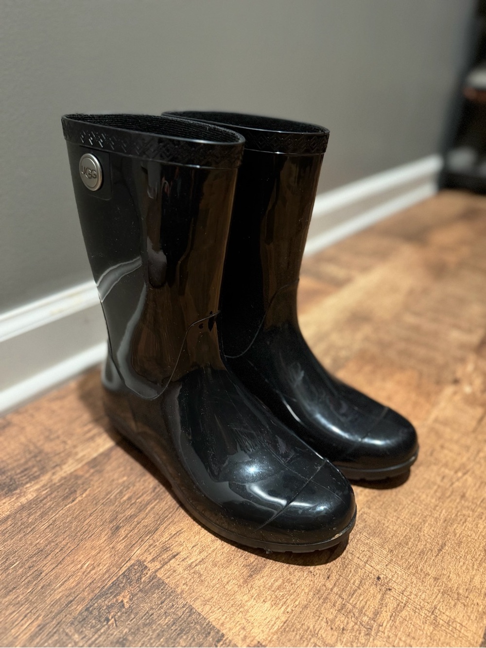 UGG Black Patent Short Rain Boots